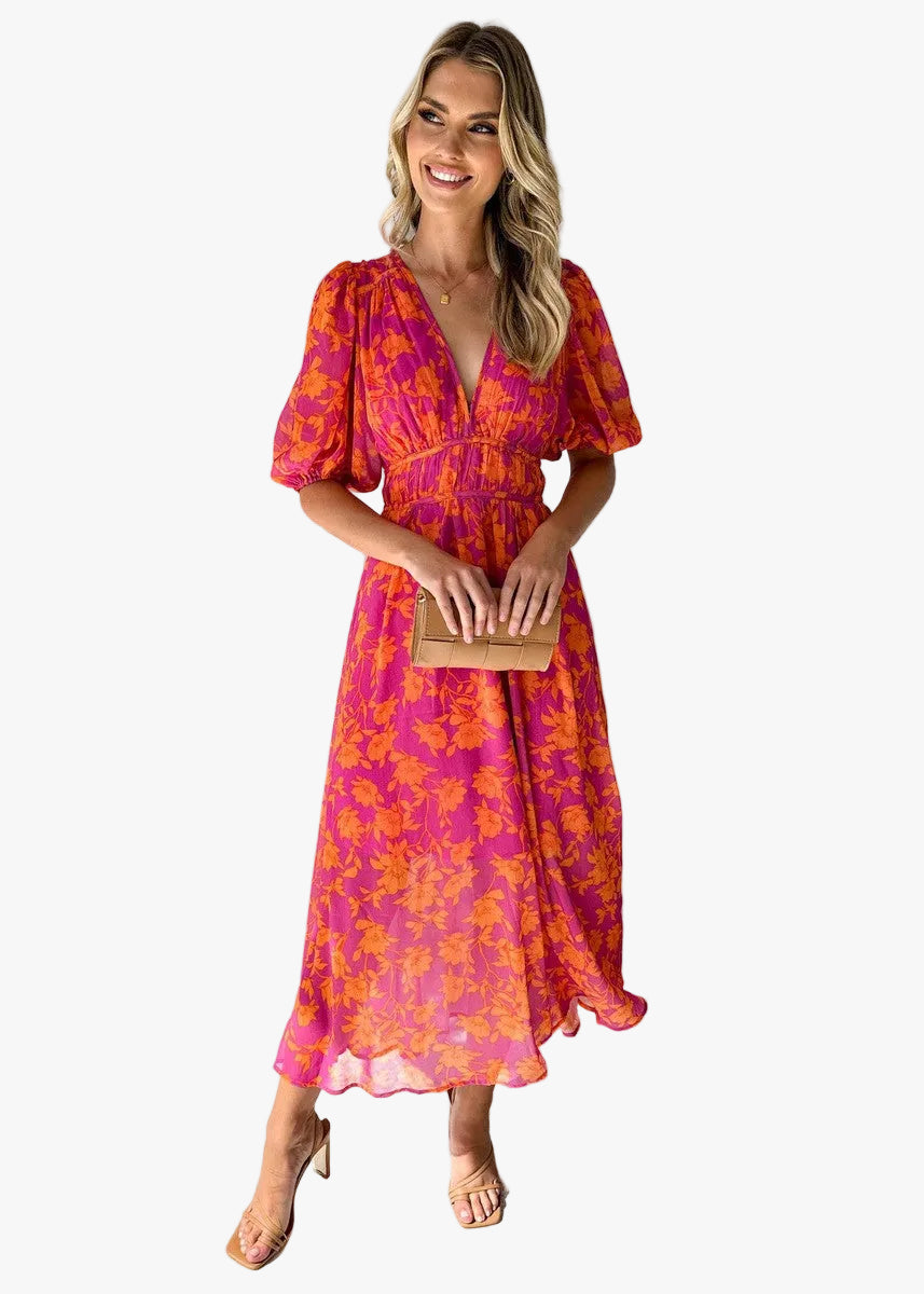 womens chiffon midi dress Women Swing Floral Chiffon Midi Dress Ruffled Sleeveless Tiered Party Sexy  Beach
