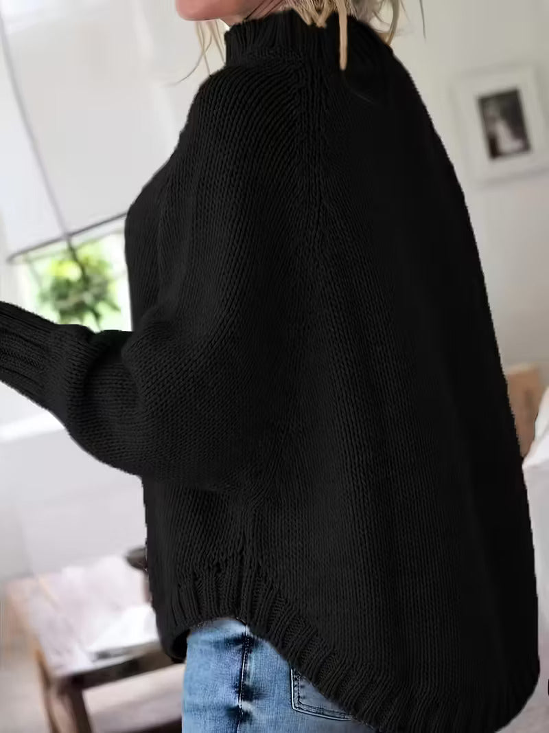 Gwenola | Women's Cable Knit Poncho Sweater with Roll Neck