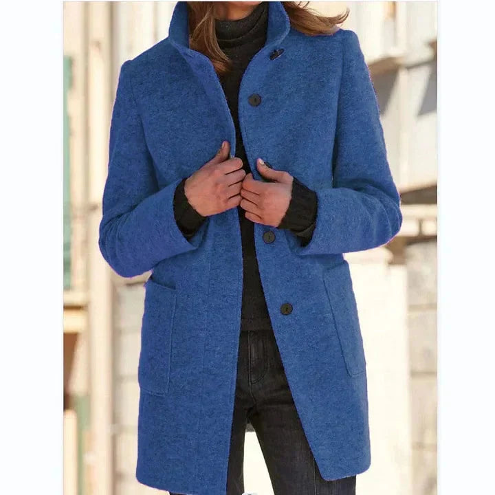 Ludivine | Women's Longline Stand-Collar Coat with Button Front