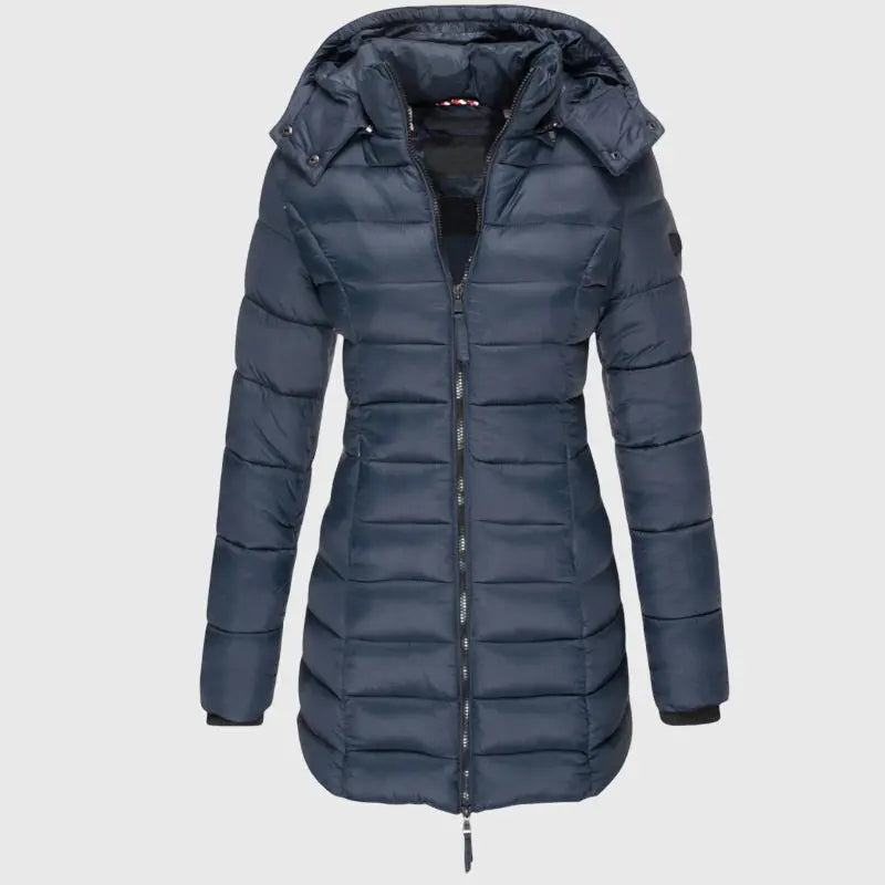 Zelie | Women's Longline Hooded Puffer Coat with Zip Front