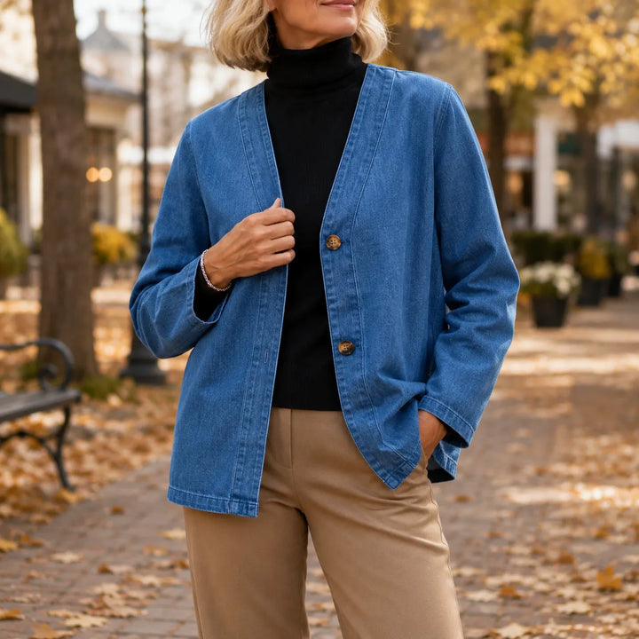 Danielle | Women's Collarless V-Neck Button-Front Jacket