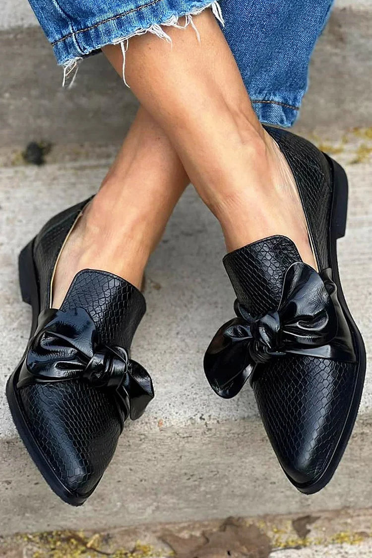 Sophia | Black Loafer with Shiny Bow