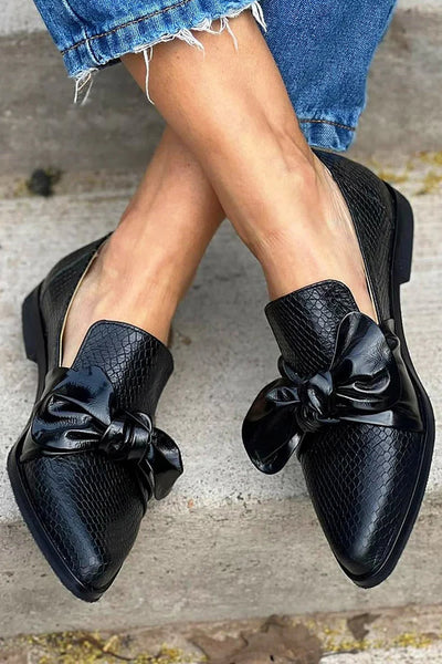 Sophia | Black Loafer with Shiny Bow
