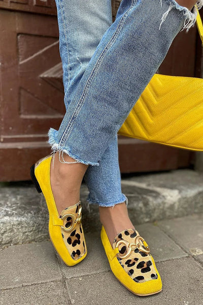 Sophie | Yellow Loafer with Animal Print Detail