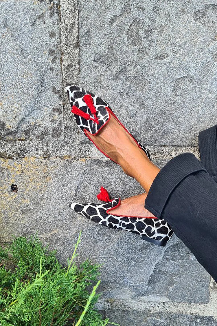 Sophia | Animal Print Loafer with Red Fringes