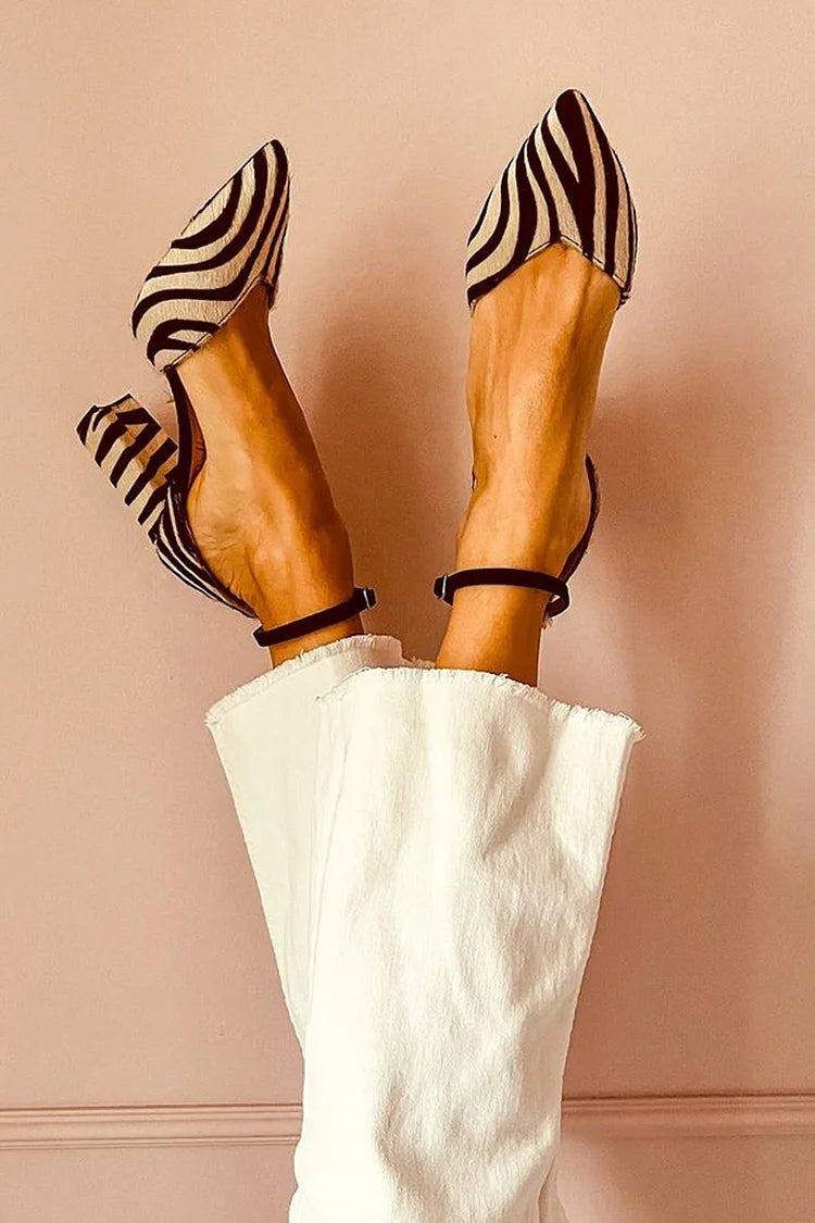 Sophia | Zebra-Print Pointed Toe Pumps with Ankle Strap