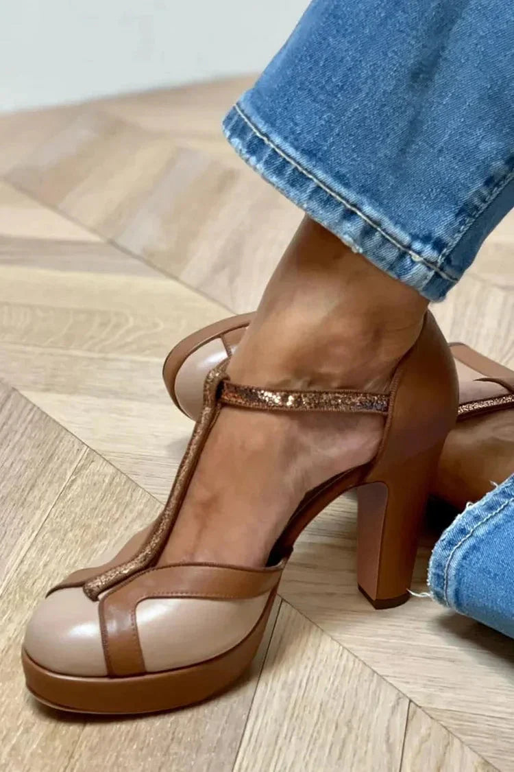 Sophia | Two-Tone T-Strap Heels