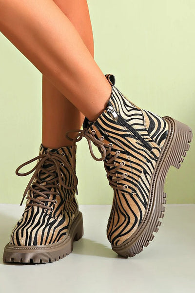 Isabella | Zebra Print Lace-Up Boots