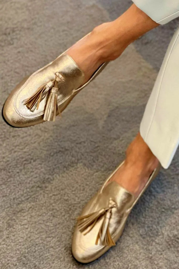 Sophia | Gold Mocassin with Tassels