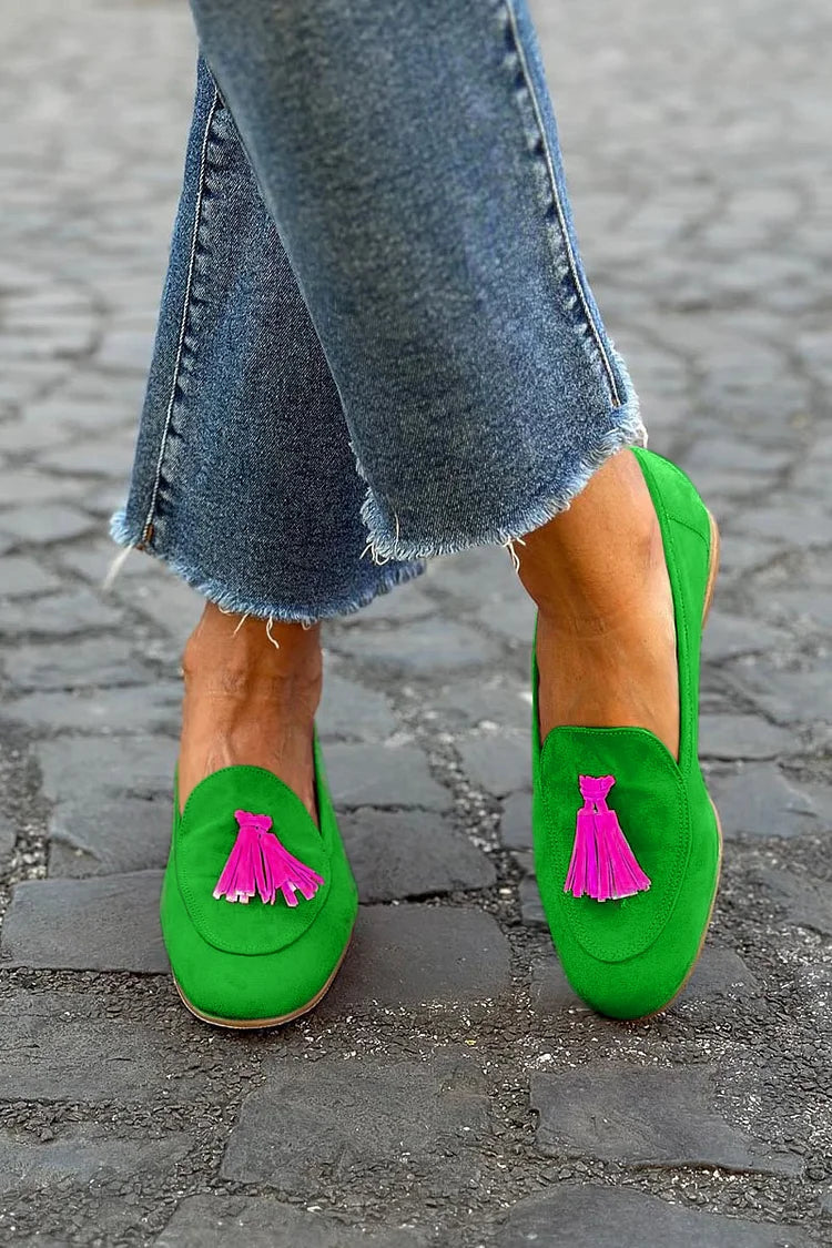 Green Loafer with Fuchsia Tassel | Loafer
