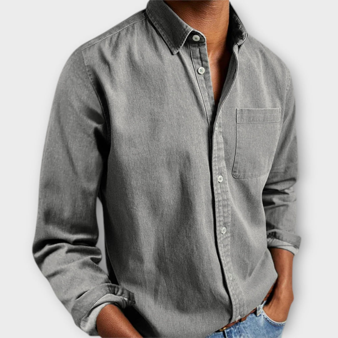 Men's Button-Front Shirt with Long Sleeves and Chest Pocket
