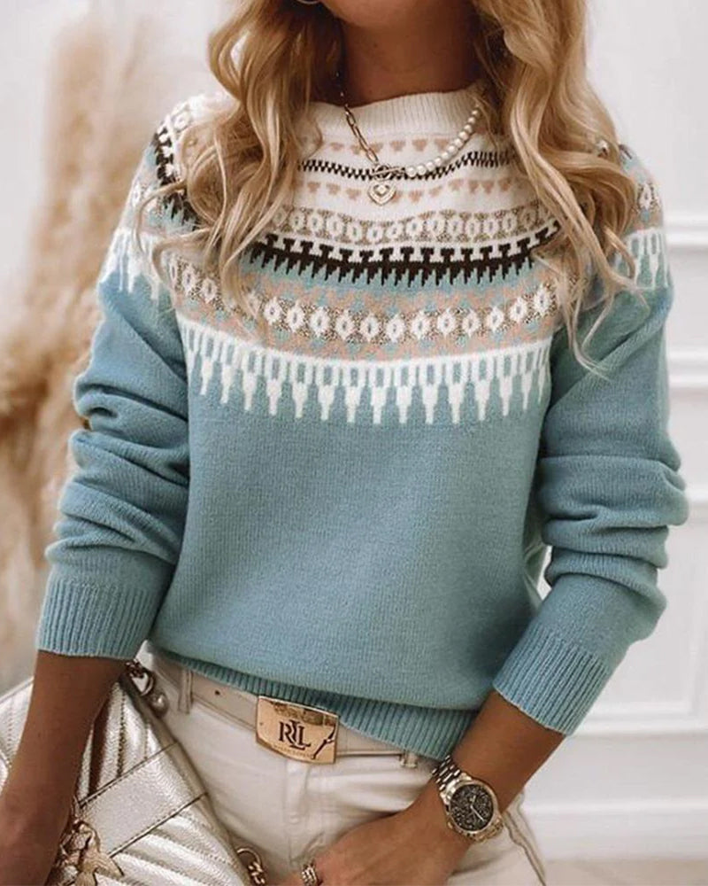 Alberte | Women's Fair Isle Yoke Sweater with Crew Neck