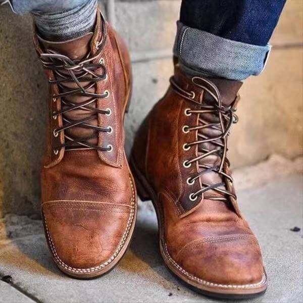 Men's Lace-Up Boots with Leather Upper for Winter