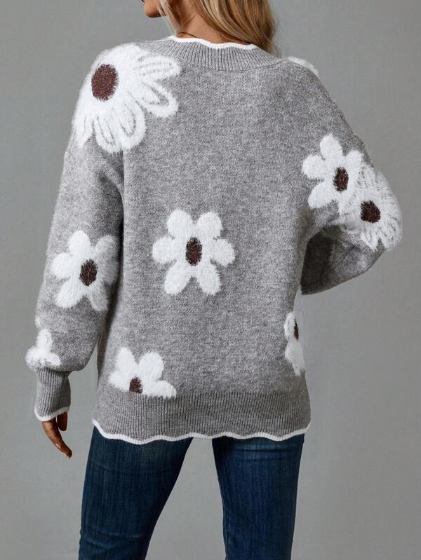 Renata | Women's Floral Motif V-Neck Sweater