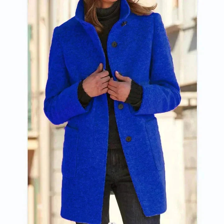 Ludivine | Women's Longline Stand-Collar Coat with Button Front