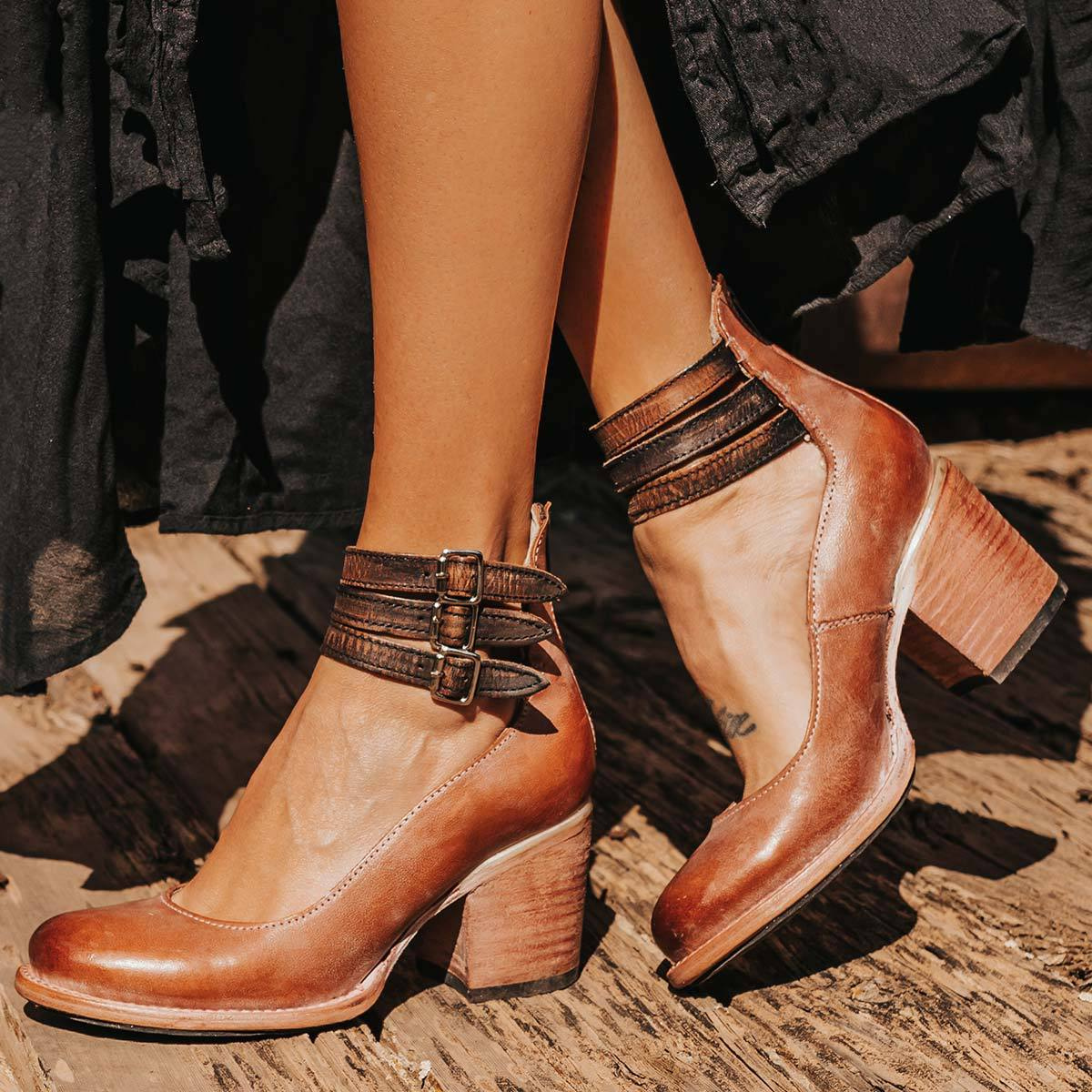 Clara | Vintage Leather Strap Heels