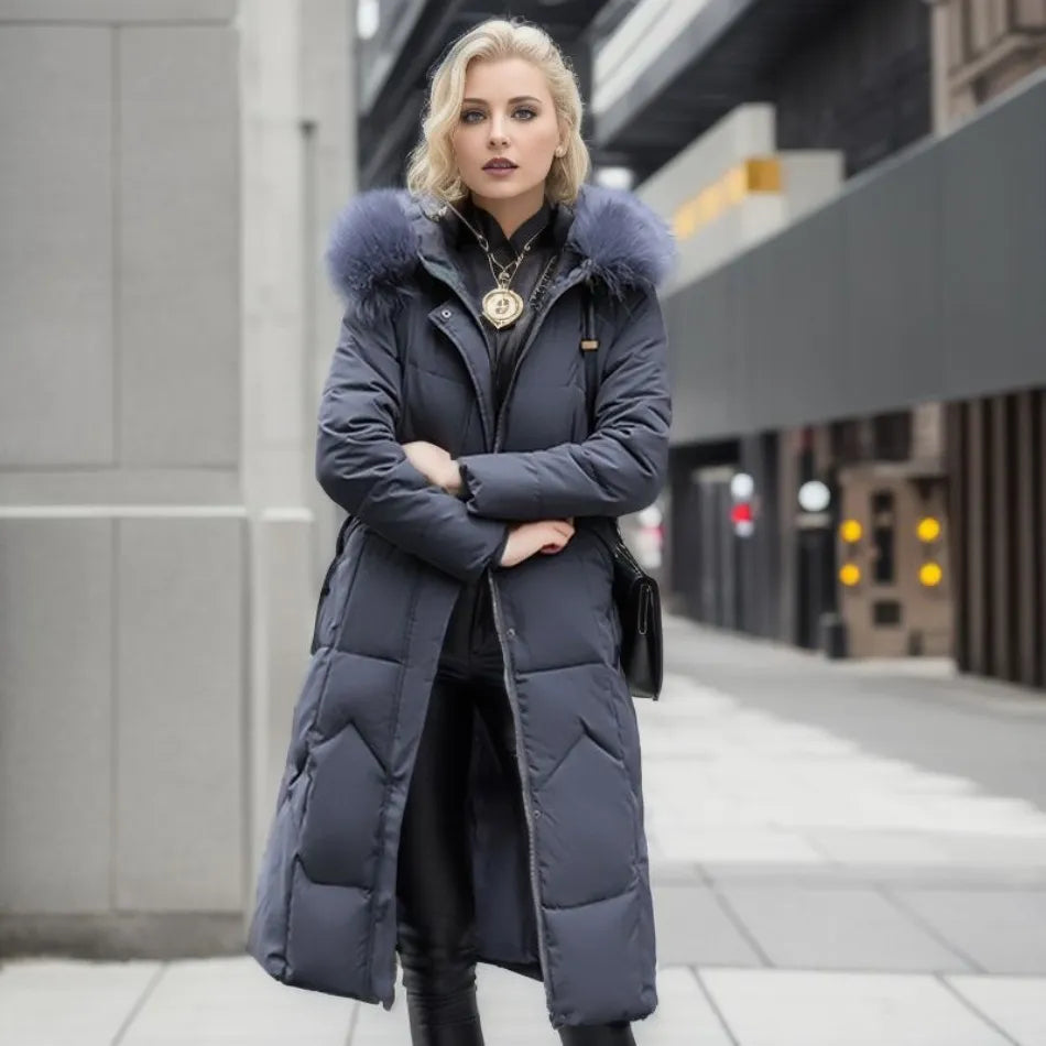Women's Quilted Coat with Hood Trim