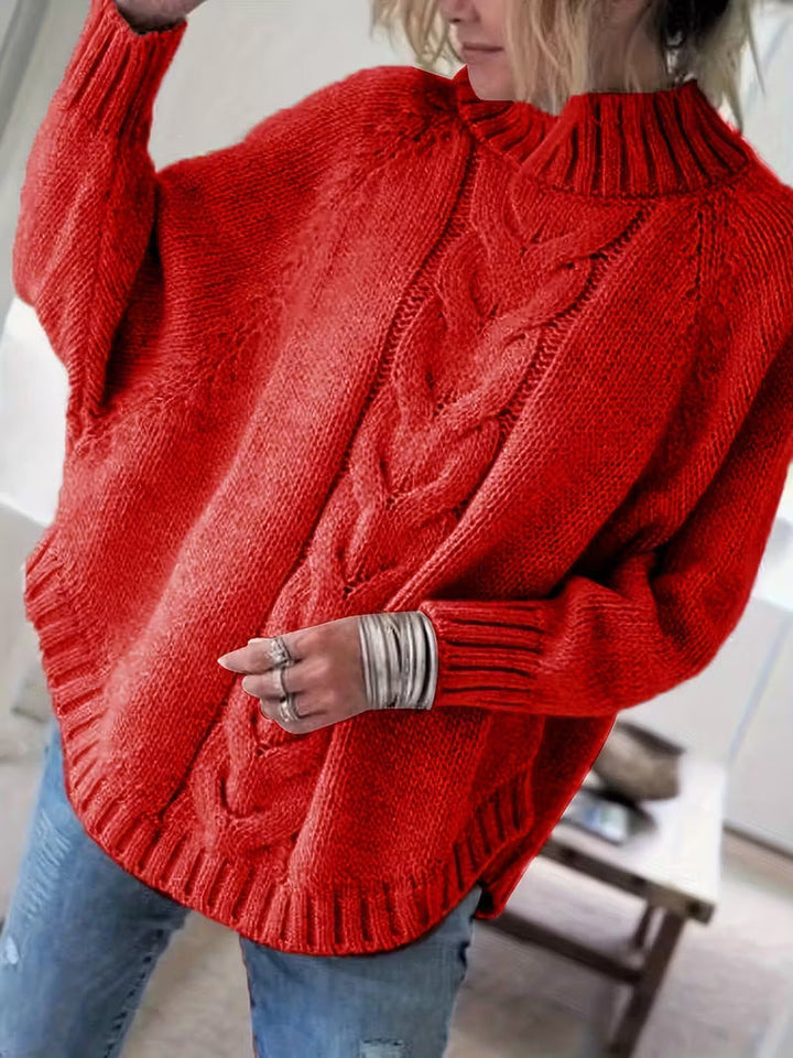Gwenola | Women's Cable Knit Poncho Sweater with Roll Neck