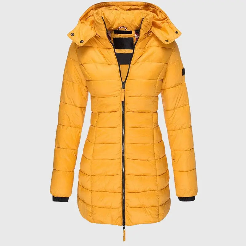 Zelie | Women's Longline Hooded Puffer Coat with Zip Front