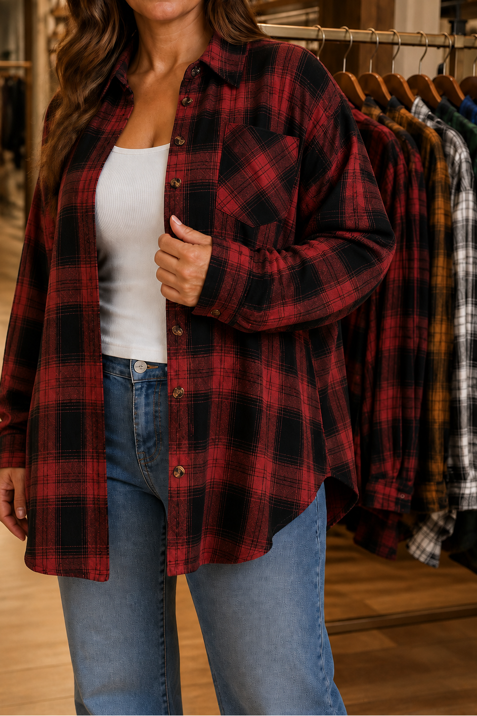Solene | Women's Oversized Check Shacket with Chest Pockets