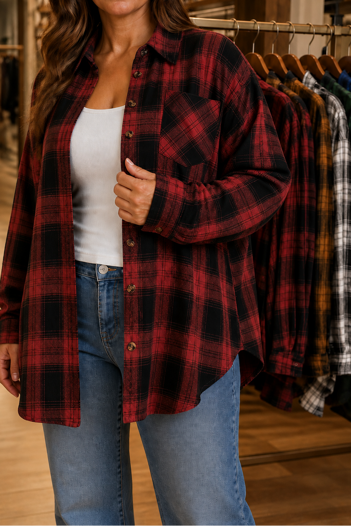 Solene | Women's Oversized Check Shacket with Chest Pockets