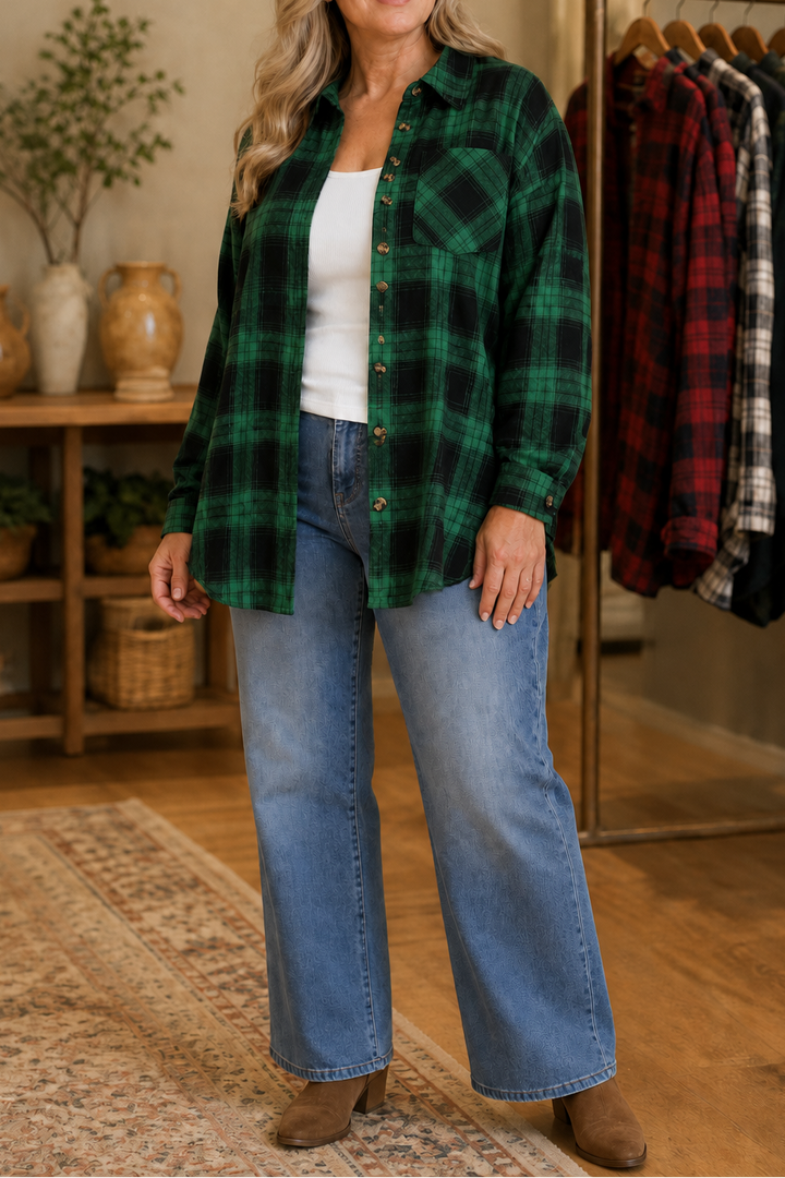 Solene | Women's Oversized Check Shacket with Chest Pockets