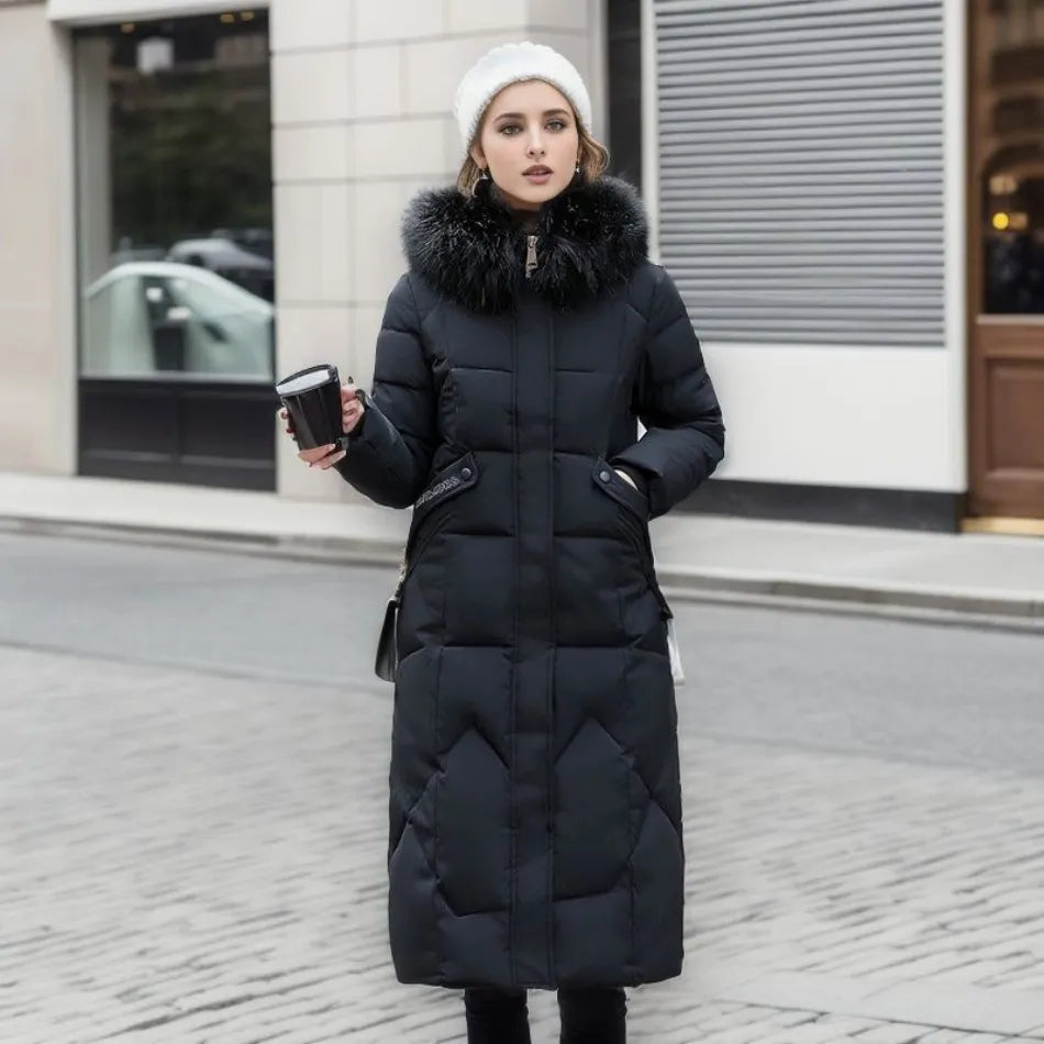 Women's Quilted Coat with Hood Trim