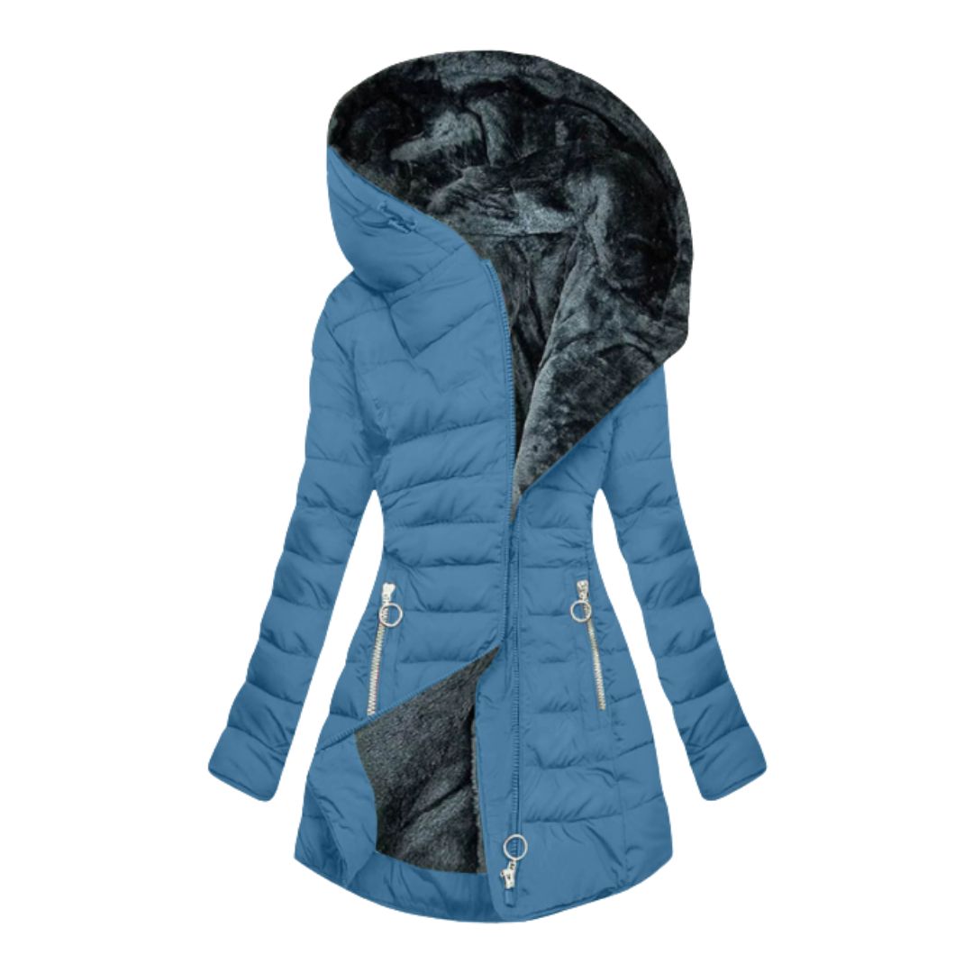 Oriane | Women's Longline Puffer Coat with Trimmed Hood