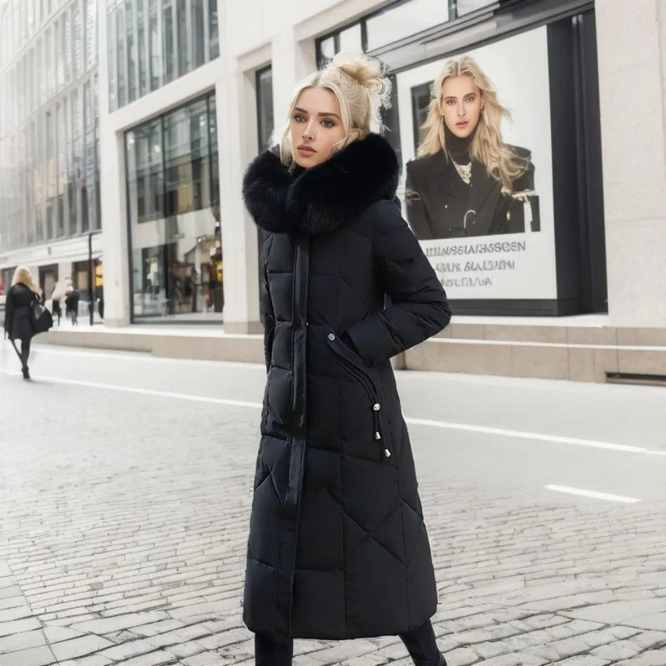 Women's Quilted Coat with Hood Trim