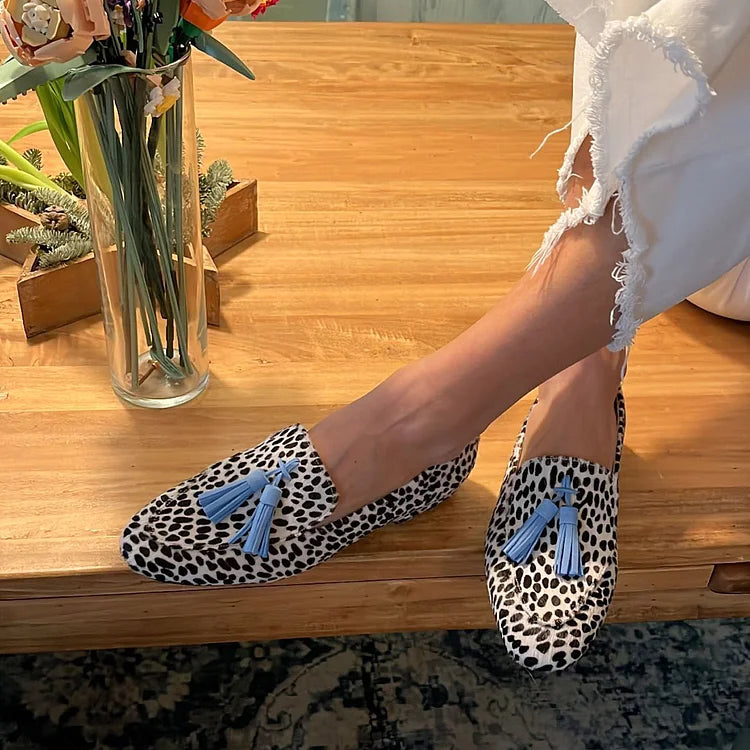 Sophie | Spotted Loafers with Blue Tassel