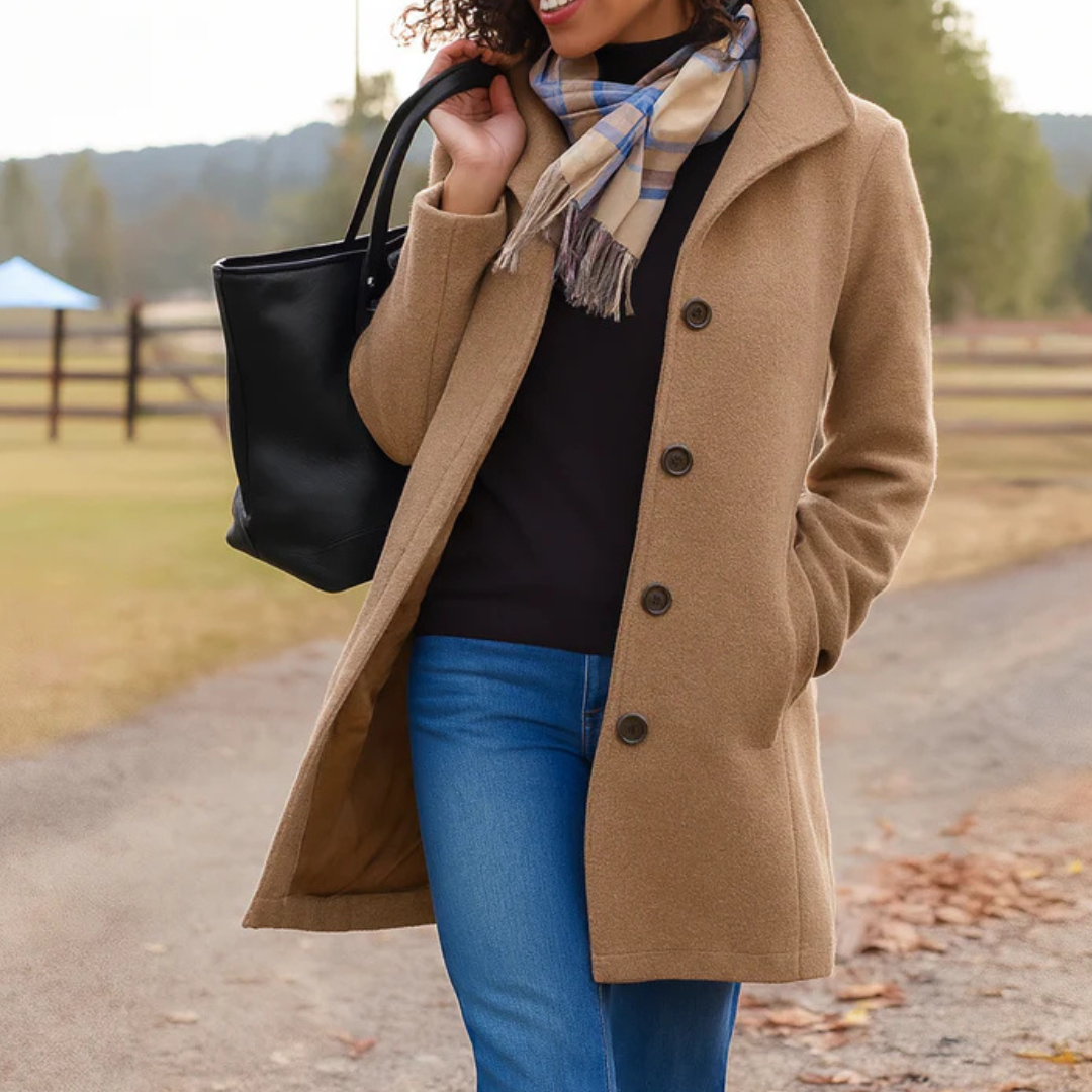 Reine | Women's Knee-Length Coat with Funnel Collar
