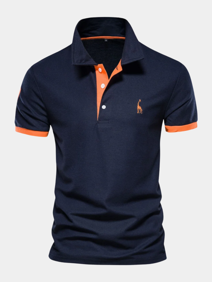 Men's Short Sleeve Polo Shirt with Contrast Placket and Embroidered Chest Motif