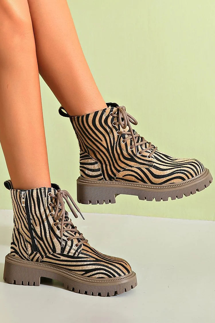 Isabella | Zebra Print Lace-Up Boots