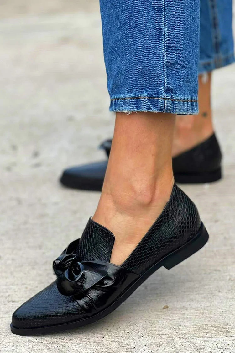 Sophia | Black Loafer with Shiny Bow