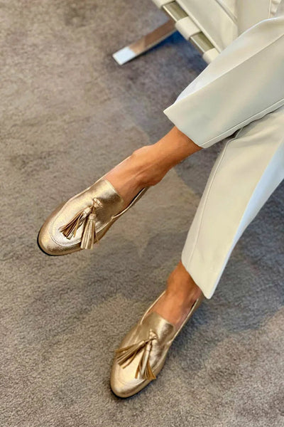 Sophia | Gold Mocassin with Tassels