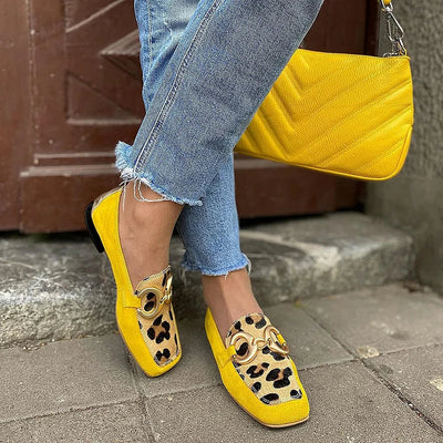 Sophie | Yellow Loafer with Animal Print Detail