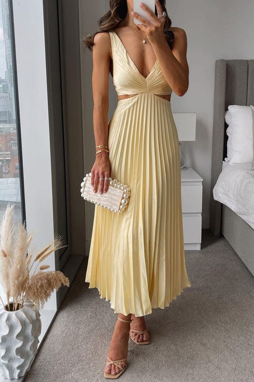 Women's Pleated Midi Dress with Flared Skirt