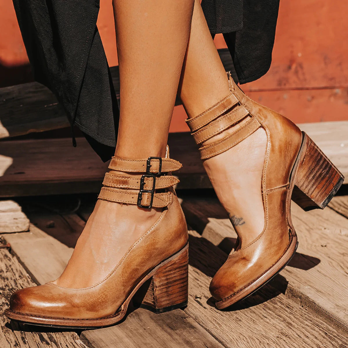 Clara | Vintage Leather Strap Heels