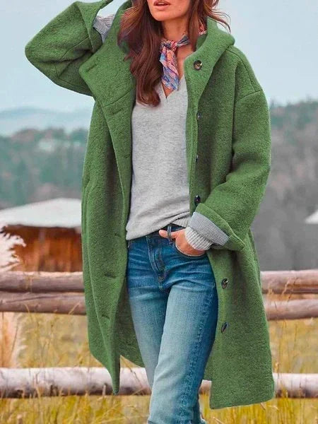 Tiphaine | Women's Longline Hooded High-Pile Coat with Button Front