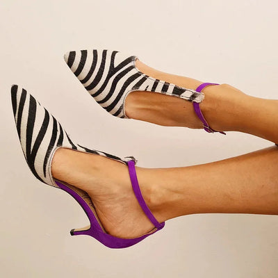 Savana | Zebra Print Heels with Purple Heel and Back Strap