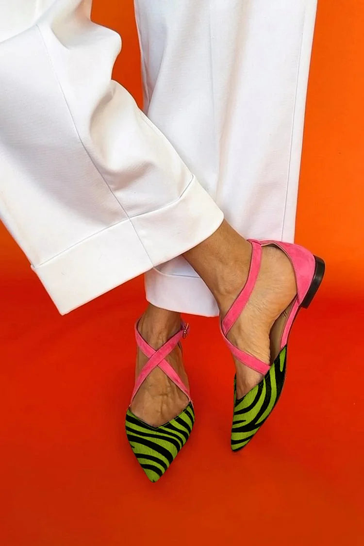 Sophia | Zebra Print Cross-Strap Flats