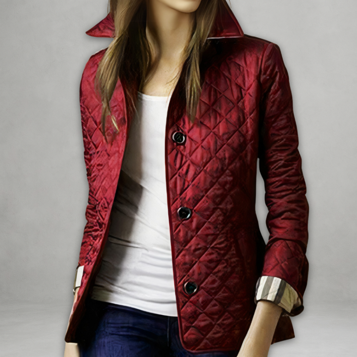 Dominique | Women's Quilted Button-Front Jacket with Check Lining