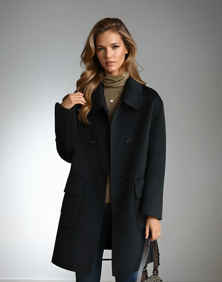 Diane | Women's Longline Coat with Patch Pockets and Notch Lapel