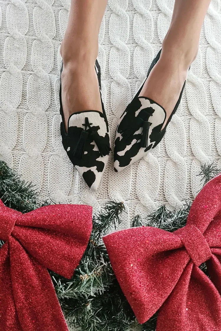 Sophia | Cow Print Loafers with Tassel