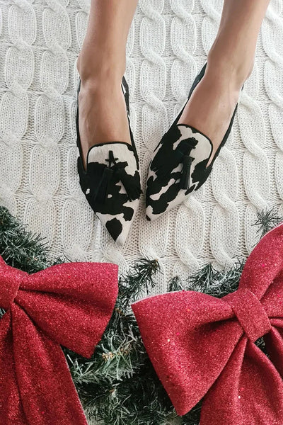 Sophia | Cow Print Loafers with Tassel