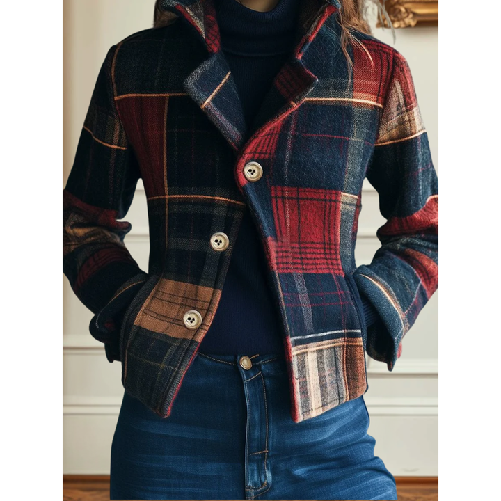 Noelle | Women's Patchwork Check Shirt Jacket with Chest Pockets