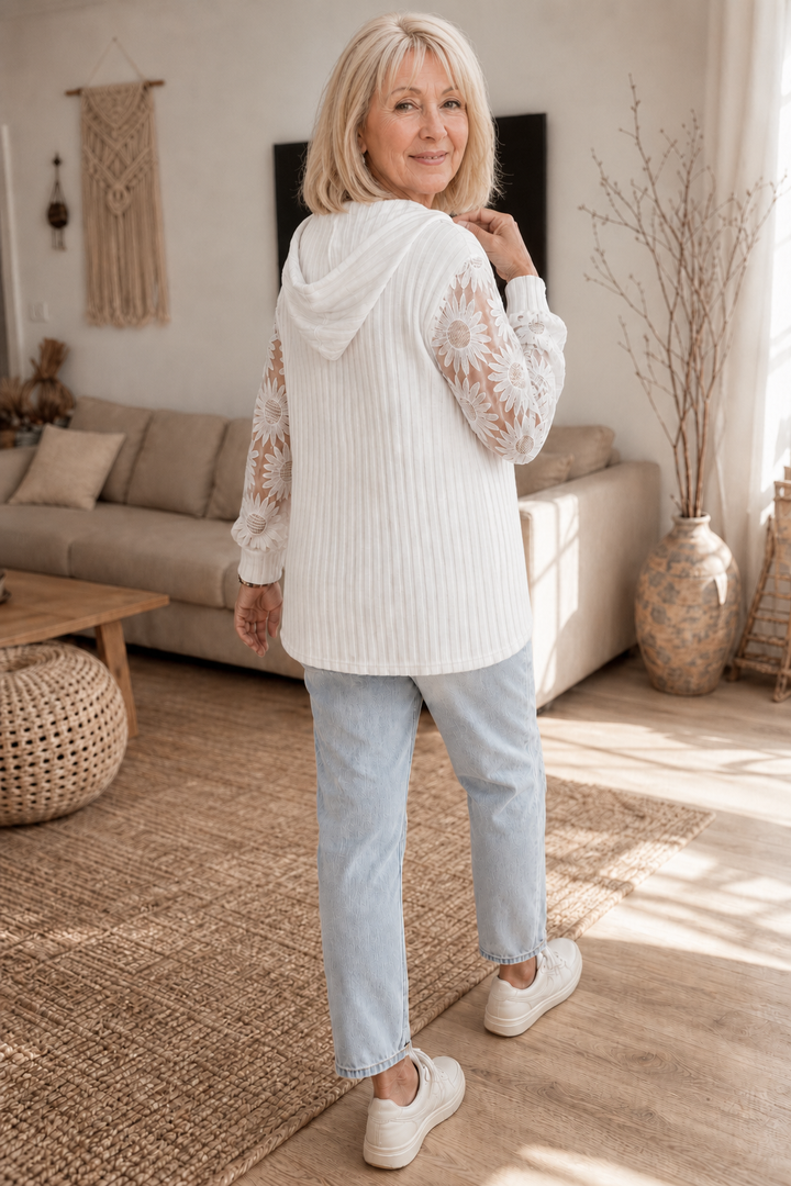 Prudence | Women's Ribbed Hooded Cardigan with Openwork Sleeves