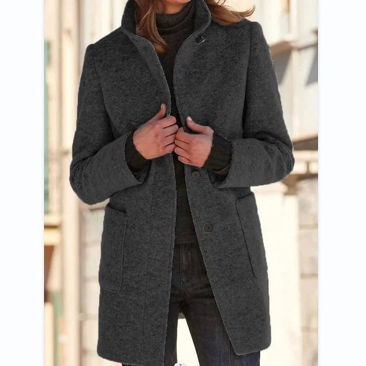 Ludivine | Women's Longline Stand-Collar Coat with Button Front