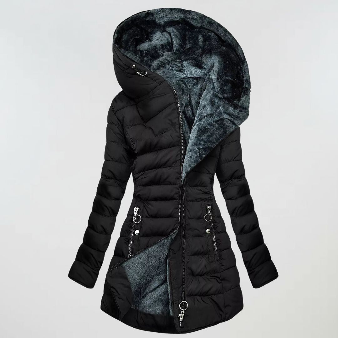 Oriane | Women's Longline Puffer Coat with Trimmed Hood