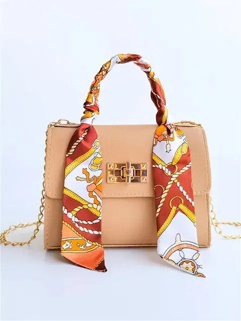 Sabelle | Women's Structured Chain Bag with Scarf-Wrapped Handle